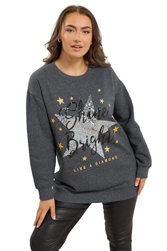 Image of Yours Curve 'Shine Bright' Star Sequin Embellished Sweatshirt - Women's - Plus Size Curve Grey