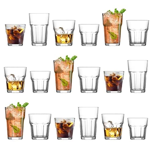 Image of LAV 18pc Clear Aras Glassware Set - Mixed Glass Highball Cocktail Gin Glasses and Water Whiskey Drinking Tumblers
