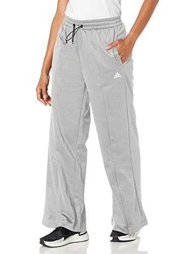 Image of adidas Women's AEROREADY Wide-Leg High-Rise Pants, Medium Grey Heather/White, Large