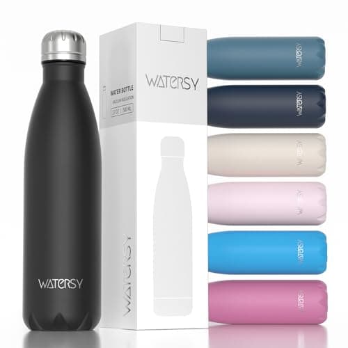 Image of Stainless Steel Insulated Water Bottle, WATERSY Double Walled Metal Vacuum Flask Keep 24 Hrs Cold & 12 Hrs Hot Thermal Metal Sports Bottles 500ml BPA Free for Outdoor, Work, Gym, School (Black)