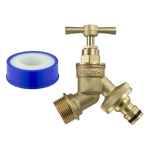 Image of Larger 3/4" bsp Solid Brass Garden bib tap with Universal Click-Lock Hose Connector+Free Thread Seal Tape!