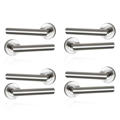 Image of MSC 4 Sets – Straight Brushed Chrome Door Handles – Modern Internal Door Handles on Straight Design, Satin Finish Interior Door Handles, 125mm Lever, 54mm, Includes Fittings