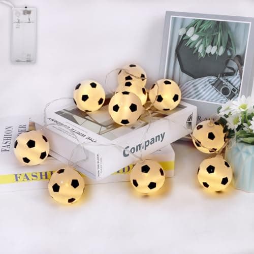 Image of Zercart Football Fairy Lights Football Decor String Lights 1.5M Battery Operated LED Football String Lights for Christmas Bedroom Birthday Party Football Fans and World Cup Deco