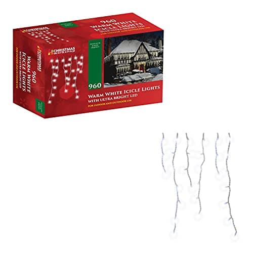 Image of The Christmas Workshop Warm White Icicle LED Christmas Lights/Mains Powered with 8 Functions/Indoor or Outdoor Fairy Lights for Home, Weddings and Gardens (960)