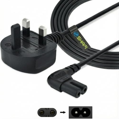 Image of SHAFI 50cm Figure 8 Power Lead - Short 2-Pin Right-Angle IEC-C7 to Universal 3-Pin UK Plug Power Cable - Compatible Figure 8 Cable PS5, Xbox Series S/X, Smart LED Samsung TV LG Sony TV - 0.5-Meter