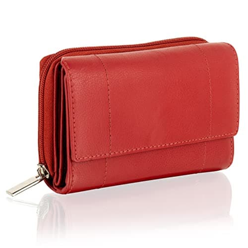 Image of Woodland Leathers Purses for Women, Real Leather RFID Protection Small Purse Wallet with Card and Zip Coin Pockets (Red)