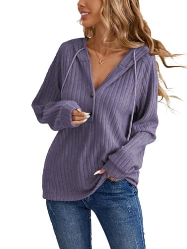 Image of iChunhua Long Hoodie Women Sweatshirt With Buttons Sport Tops for Women Uk Loose Fit Long Sleeve Purple 2XL