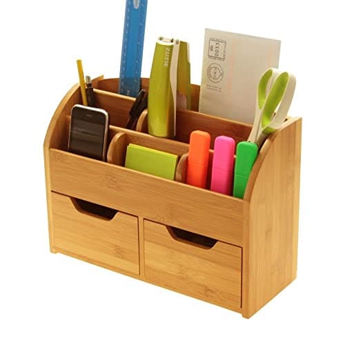 Image of Woodquail Bamboo Wall Mounted Letter Holder Key Rack (or Desk Stationery Organiser)