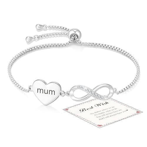 Image of Smilya Mum Bracelet Birthday Gifts for Women Teenage Girls, Adjustable Sterling Silver Heart Bracelet infinity Bracelet Gifts for Mum