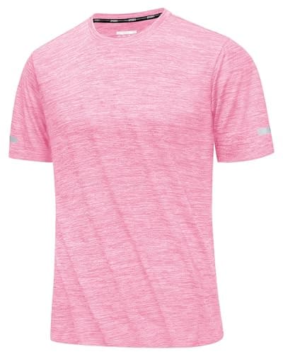 Image of MAGCOMSEN Mens Running Top Training Gym Sports Top Short Sleeve Quick Dry Shirt Breathable Lightweight Tshirt,Pink,L