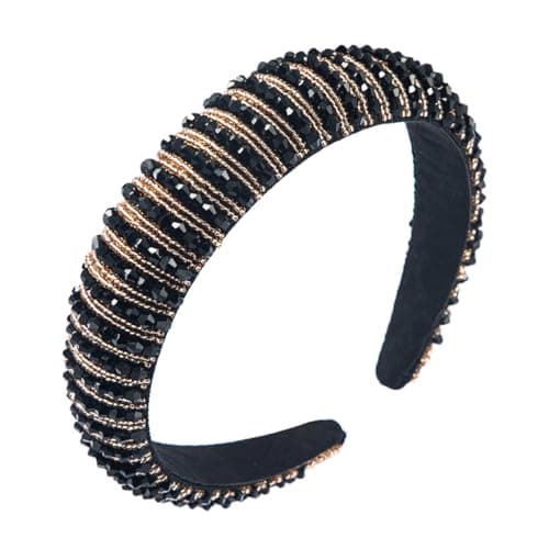 Image of scicent Headband Fashion Padded Hairbands Beaded Crystal Jeweled Sparkly Hair Band Black Bling Styling Accessories Boho Headbands for Women 16413