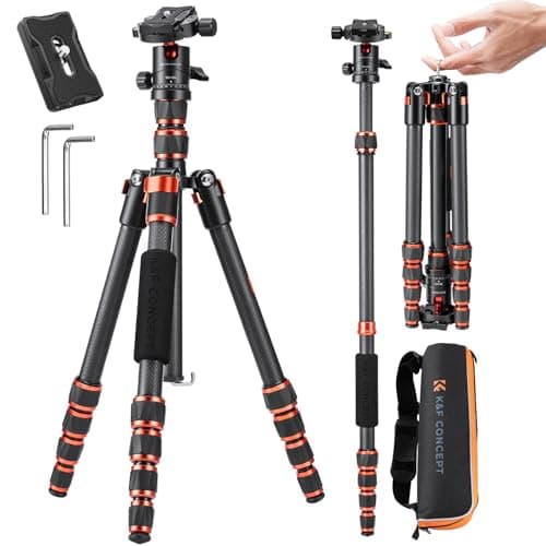 Image of K&F Concept 61" Carbon Fibre Camera Tripod, Lightweight Compact Tripod with 2 Sections Central Column, Low Profile Ball Head and Carry Bag for DSLR Camera A225C0+BH-25L