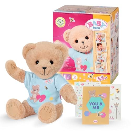 Image of BABY born bear - Soft teddy bear with movable arms & legs - Cuddly toy with blue romper & incl. accessories - Suitable for children aged 0+