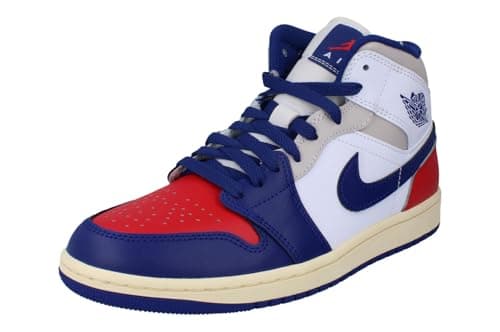 Image of Air Jordan 1 Mid Men's Shoes (White/University Red/Neutral Grey/Deep Royal Blue), White/University Red/Neutral Grey/Deep Royal Blue, 8.5 UK