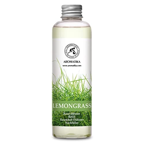 Image of AROMATIKA Lemongrass Reed Diffuser Refill 200ml – Natural Essential Oil – Fresh Citrus Room Fragrance – Long Lasting Strong Scent – Room Diffuser Oil Refill for Home & Office Aromatherapy Use & Relax
