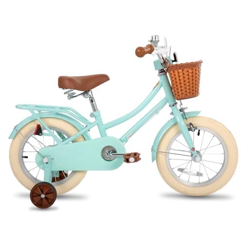 Image of STITCH MANCHI 16 Inch Kids Bike with Basket & Stabilisers for 4 5 6 7 Years Old Girls & Boys,Mint Green…