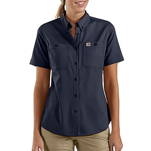 Image of Carhartt Women's Rugged Professional Short Sleeve Shirt Work Utility Button, Navy, Large