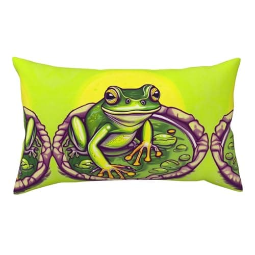 Image of Frog in a pond Velvet Pillow Cover 20x36-Ultra Soft Plush Cushion Case with Hidden Zip, Decorative Throw Pillow Cover