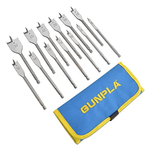Image of Gunpla 13 Pieces Spade Drill Bits Set 6-32mm, Carbon Steel Heavy Duty Hex Shank Paddle Bit Tools Woodworking Drilling Flat Bits Blades Kit with Storage Pouch for Plywood Plastics Chipboard Cuts