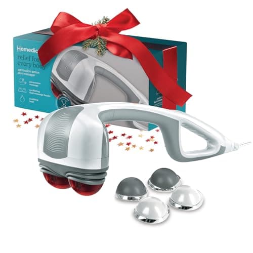 Image of Homedics Back Massager - Heated Automatic Percussion Back, Body and Neck Massager with Duel Pivoting Heads, Interchangeable Nodes, for Shoulders, Legs and Feet, White