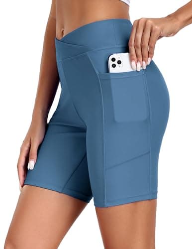 Image of Ekouaer Swim Shorts Women Board Shorts High Waisted Beach Shorts Swimsuit Bottoms Bikini Bottom Shorts Cross Waist Swimwear,Blue XL