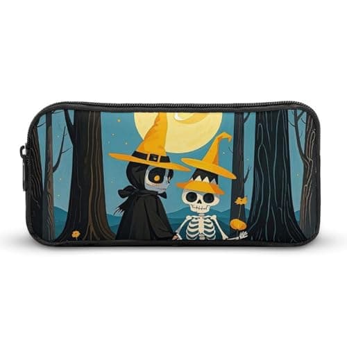 Image of KLJHNVBM Large Capacity Pencil Case Aesthetic Mini Makeup Bag & Travel Organizer with Durable Metal Zipper, The Skull Witch Pencil Pouch for Office, Travel (8.7x4.7x2 Inches)