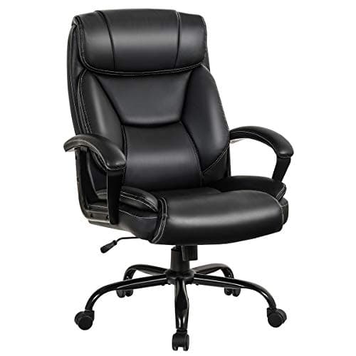 Image of COSTWAY 300/330/400/500LBS Big & Tall Executive Office Chair, Height Adjustable Leather Computer Desk Chair with Rocking Backrest & Arms, Home Office Ergonomic Swivel Task Chair (Black, 500LBS)