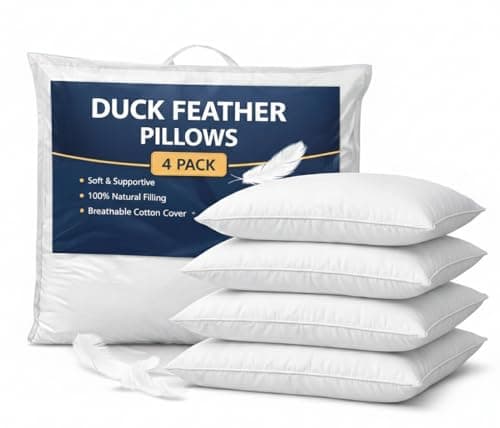 Image of Adam Home Duck Feather Pillows 4 Pack Hotel Quality (Standard Size) - Luxury Down Pillows Extra Soft Filling Filled in 100% Cotton Cover (White, 48 * 74)
