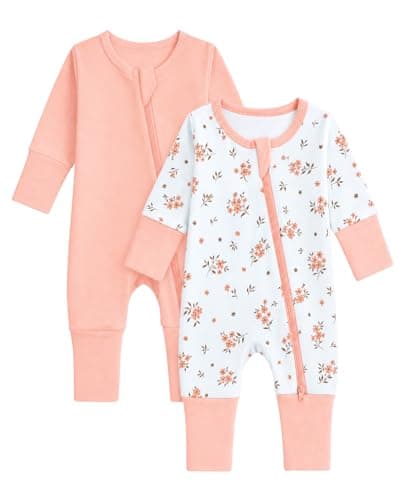 Image of WYTbaby 2 Pack Toddler Baby Sleepsuits for Boys Girls, Cotton Baby Sleepwear with Full Zip and Mitten Cuffs Newborn Clothes Pajamas for 12-18 Months
