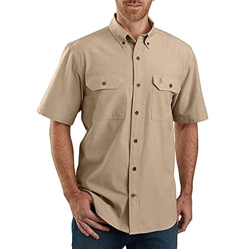 Image of Carhartt Men's Loose Fit Midweight Chambray Short-Sleeve Shirt, Dark Tan Chambray, L