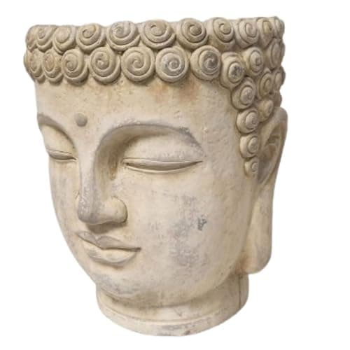 Image of Divas World - Buddha Head Plant Pot - Serene Decorative Indoor-Outdoor Planter - Ceramic Material - Garden Ornament Buddhist - Zen Garden Pots, Sandstone Finish - (21.6 x 18.4 x 17.6) (Large)