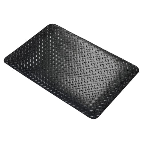 Image of The Workplace Depot Anti Fatigue Matting – Chequered Floor Mat, PVC Foam – Industrial Workstation & Warehouse Comfort - Black - 900(L) x 600(W) x 15(H) mm
