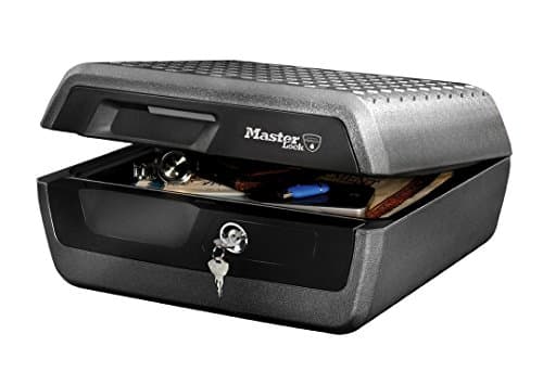 Image of MASTER LOCK Certified Fireproof and Waterproof Safe Box with Key, 10L, 419 x 193 x 375 mm, Portable, for home and professionals