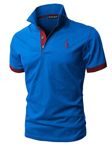 Image of KUNJLELP Men's Regular-Fit Cotton Pique Polo Shirt Short Sleeve Golf Polos,Blue 03,XXXL
