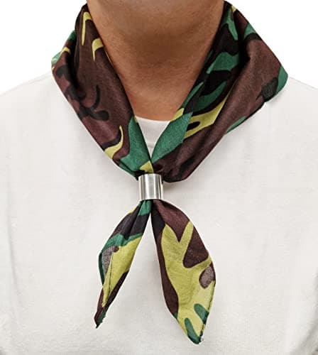 Image of Komonee Tie Neck Ring Loop Clasp Silver Colour With Camo Paisley Bandana Head Scarf Headbands Handkerchief Cowboy Cotton Bib Party Face For Mens Womens Unisex