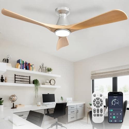 Image of Depuley 52-Inch Ceiling Fans with Lights: Grainy 3 Blade Flush Mount Low Profile Ceiling Fan for Bedroom - Dimmable Outdoor Quiet DC Motor Fan with Remote APP Control Timer