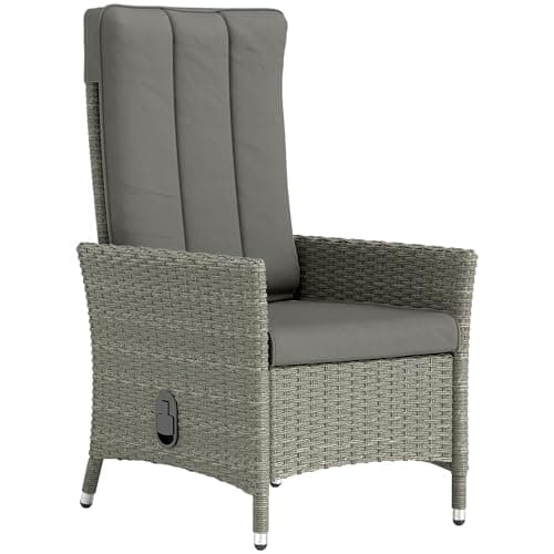 Image of Outsunny Rattan Garden Recliner Chair, Wicker Reclining Armchair with Adjustable Backrest and Cushion, Outdoor Lounge Sun Lounger with Armrests for Patio Balcony Porch, Grey