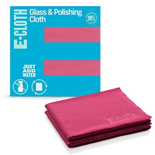 Image of E-Cloth Glass & Polishing Cloth, Sustainable Microfibre Cleaning Cloth Set, Perfect Cleaner for Glass, Windows and Mirrors, Washable and Reusable, 100 Wash Promise, Raspberry Rose, 2 Pack