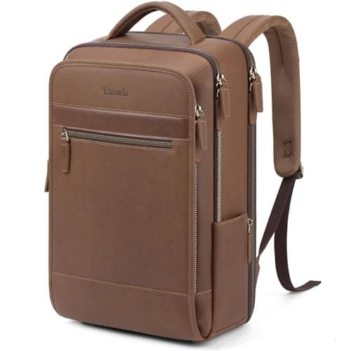 Image of Tzowla Leather Laptop Backpack Bags Mens and Women,Genuine Leather Vintage Backpacks with USB/Type-C Charging Port Fits 15.6inch Notebook,Business Work Travel Slim Daypack-Brown