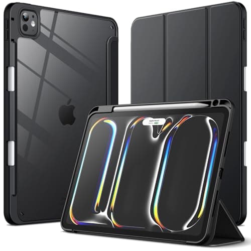 Image of JETech Case for iPad Pro 11-Inch M5/M4 2025/2024 (6th/5th Generation) with Pencil Holder, Clear Transparent Back Shell Slim Stand Shockproof Tablet Cover, Auto Wake/Sleep (Black)
