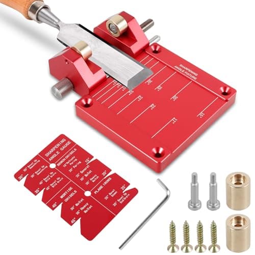 Image of Chisel Honing Guide System Adjustable Chisel Sharpening Jig with Sharpening Angle Fixture and Angle Gauge, Chisel Sharpening Kit for Woodworking 5/32inch-3inch Chisels and Planes(red)