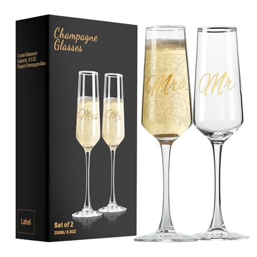 Image of ParaCity Champagne Flutes 8.5oz/250ml, Champagne Glasses Set of 2, Elegant Glass Prosecco Glasses, Gift for Birthday, Wedding, Christmas, Clear Sparkling Champagne Glasses for Women, Men