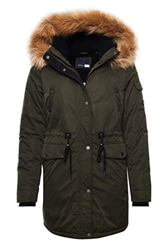 Image of Superdry Women's Nadare Microfibre Parka Jacket Not Applicable, Dark Moss, 10