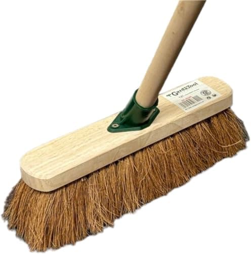 Image of 12" inch Natural Soft Coco Sweeping Broom with Wooden Handle Soft Bristle Sweeping Brush Ideal for Indoors and Outdoors Durable Home, Garage, Patio, Yard & Garden Broom