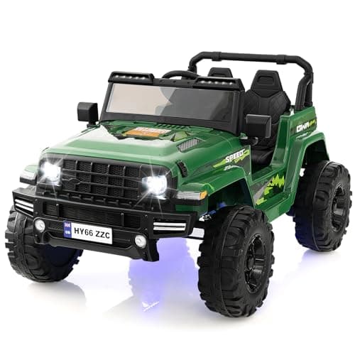 Image of COSTWAY 24V Electric Ride on Car, 2-Seater Battery-powered Truck with Remote Control, LED Lights, Bluetooth, Music, Horn, USB, 4 Wheels Vehicle Toy for 3-8 Years Old (Green)