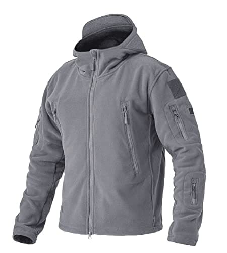 Image of EKLENTSON Mens Hoodies Military Full Zip Fleece Jackets Outdoor Winter Stand Collar Coat with Zip Pockets Light Grey,L