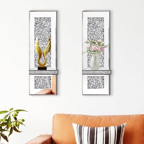 Image of SERENA'S ® Elegant Silver Mirrored Candle Sconce with Scattered Diamond Accents – Wall-Mounted Glittering Decorative Candle Holder for Living Room, Bedroom, or Dining Room Home Decor- set of 2
