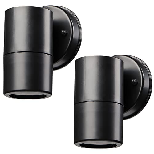 Image of LASIDE Outdoor Wall Lights Pack of 2, Black Max 7W GU10 Down Outside Wall Lights Electric, IP44 Waterproof Plastic Garden Wall Light Mains Powered for Patio, Terrace, Garden, Balcony, Porch, Garage