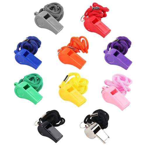 Image of 10 Pcs Plastic Whistles Sports Whistles, Loud Clear Crisp Referee Whistle with Lanyard, Ref Whistles for Football Sports Teachers Coaches Emergency Survival Camping Lifeguard Whistles Party Whistles