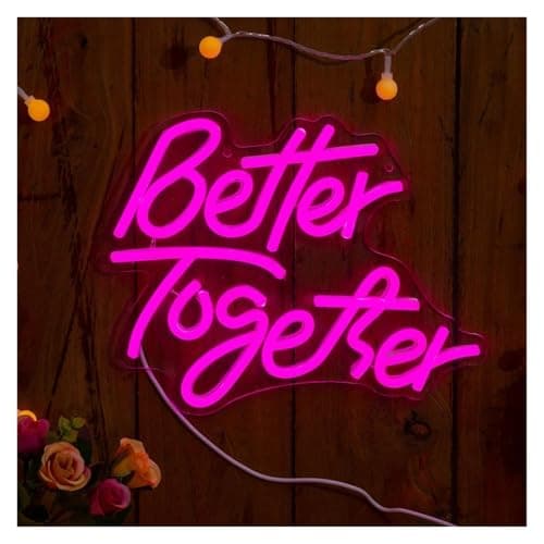 Image of SHOUXI Sign Lamp Better Together Letter Neon Light for Engagement Valentine's Day Parties Anniversaries Bedroom Decor 11.41x9.05inch(Rose red)